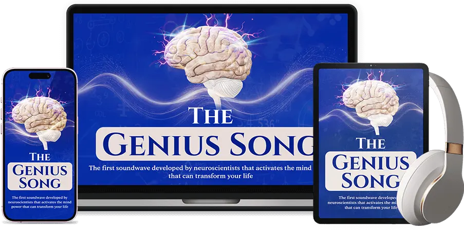 The Genius Song on a phone, tablet, and laptop with headphones